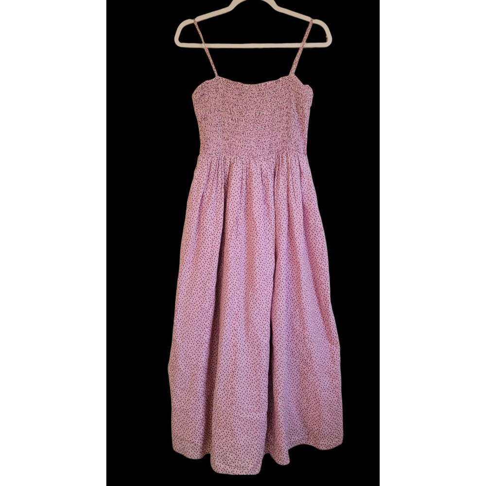New & OTHER STORIES 100% Cotton Pink Floral Sleeveless Smocked Midi Dress Size 8 - Picture 3 of 14